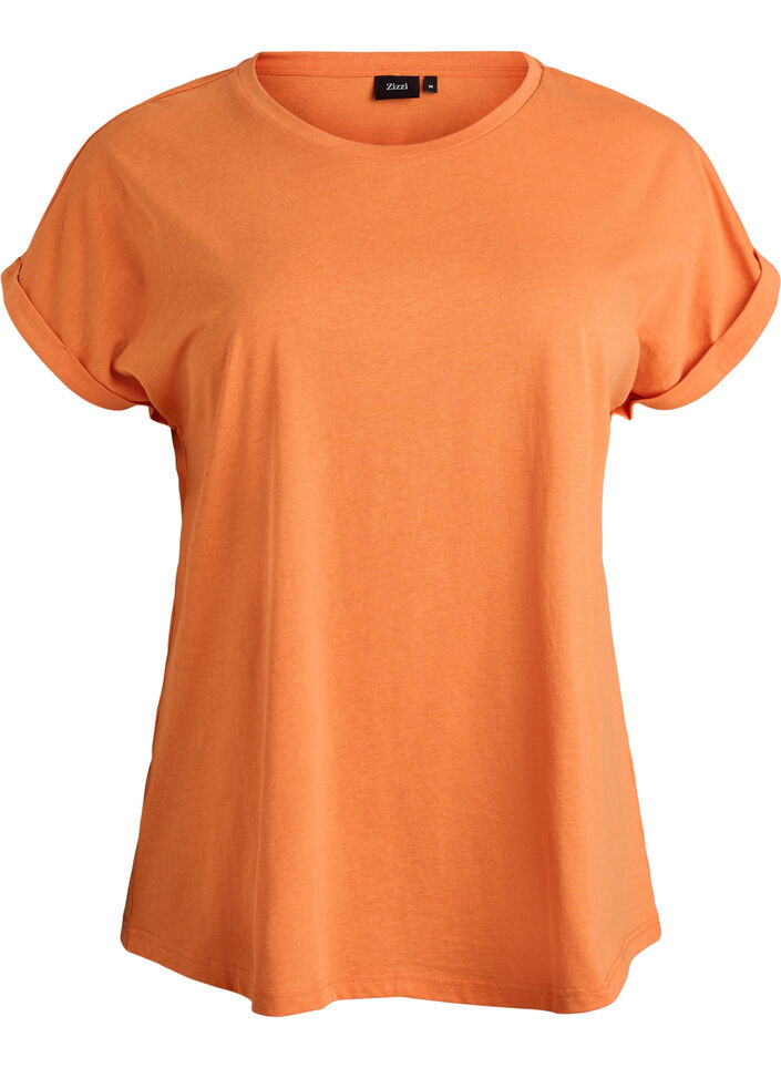 T-shirt met korte mouwen van katoenmix, Oranje, Packshot image number 0