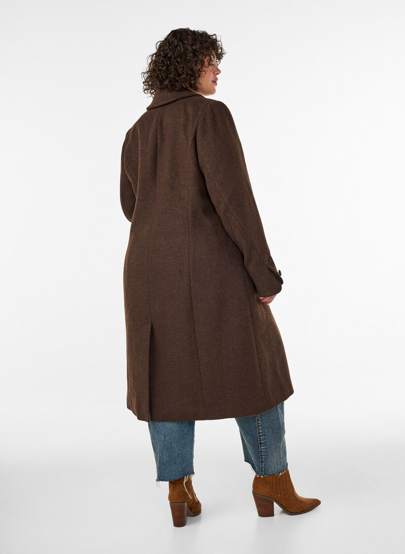 Wolblendjas met revers en knopen, Bruin, Model image number 2