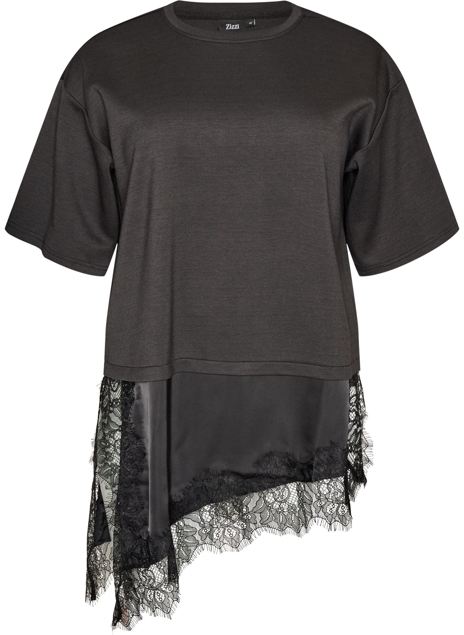 Jersey blouse met gelaagde look en kant
