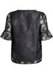 Feestelijke blouse in organza-look met ton-sur-ton patroon, Zwart, Packshot image number 1