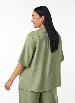 ZizziOverhemd blouse met V-hals en korte mouwen, Groen, Model image number 2