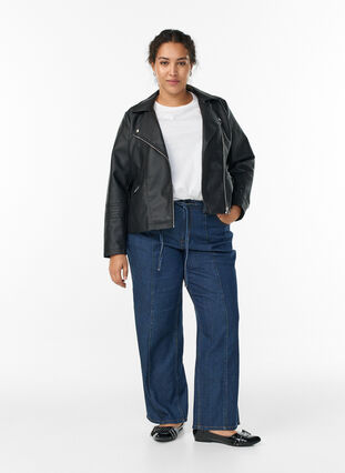 ZizziImitatie leren bikerjas, Zwart, Model image number 1
