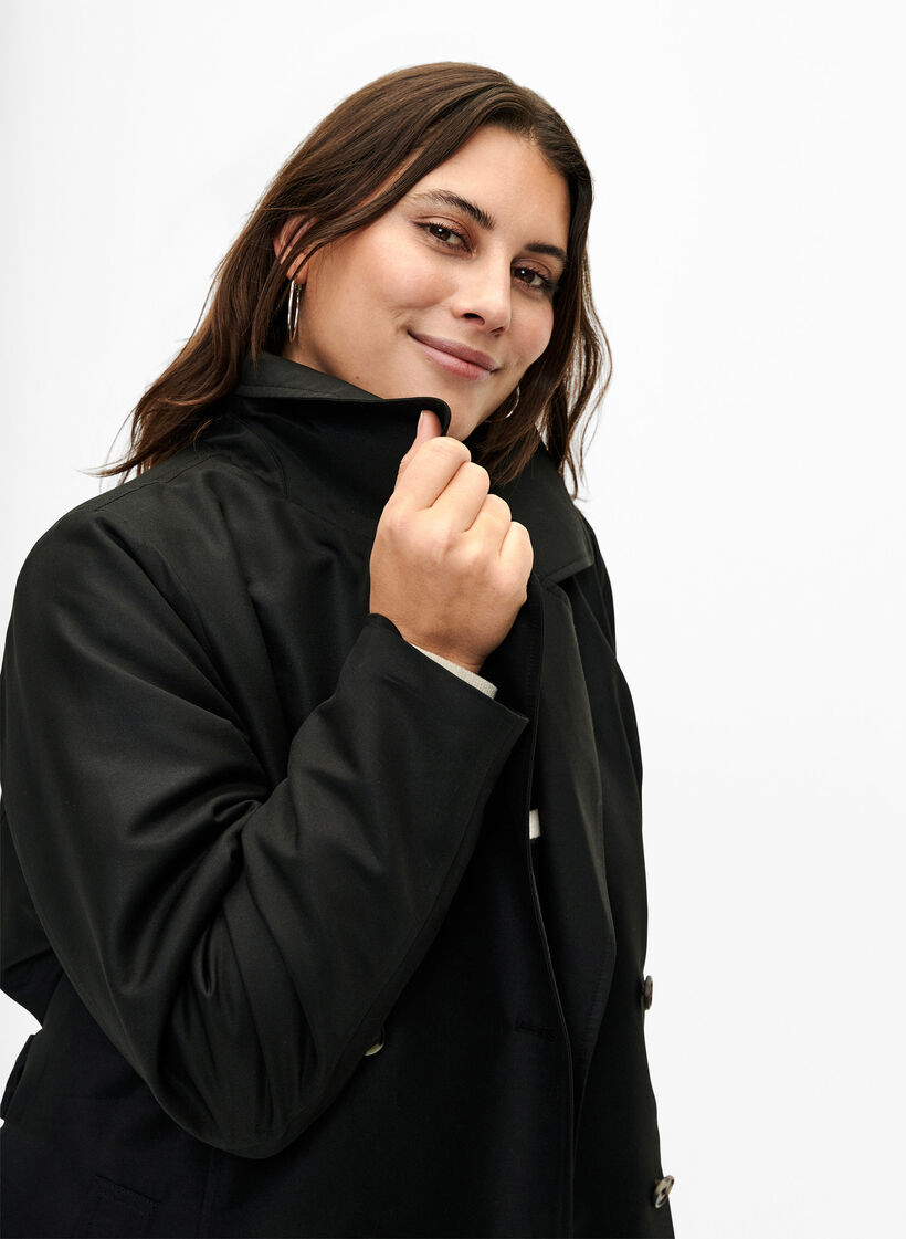 Korte trenchcoat met riem, Black, Model