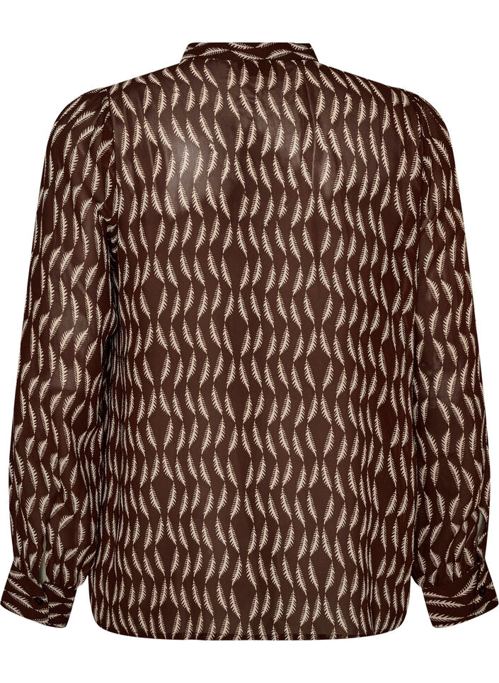 Blouse met all-overprint en korte knoopsluiting, Bruin, Packshot image number 1