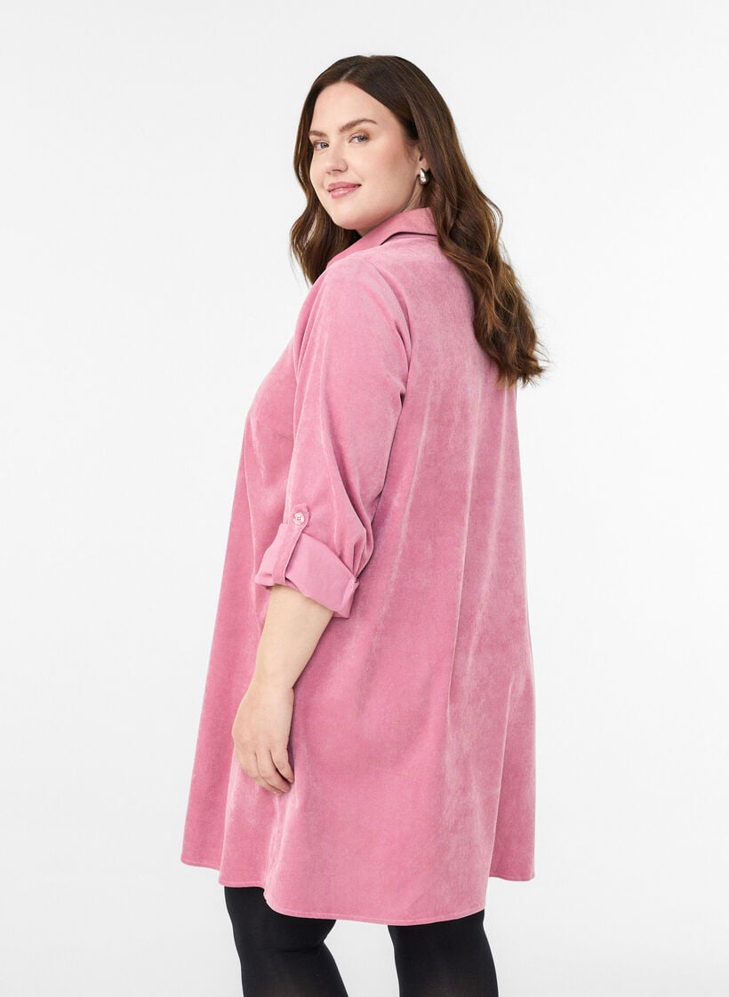 Corderoy jurk met rits en 3/4-mouwen, Roze, Model image number 2