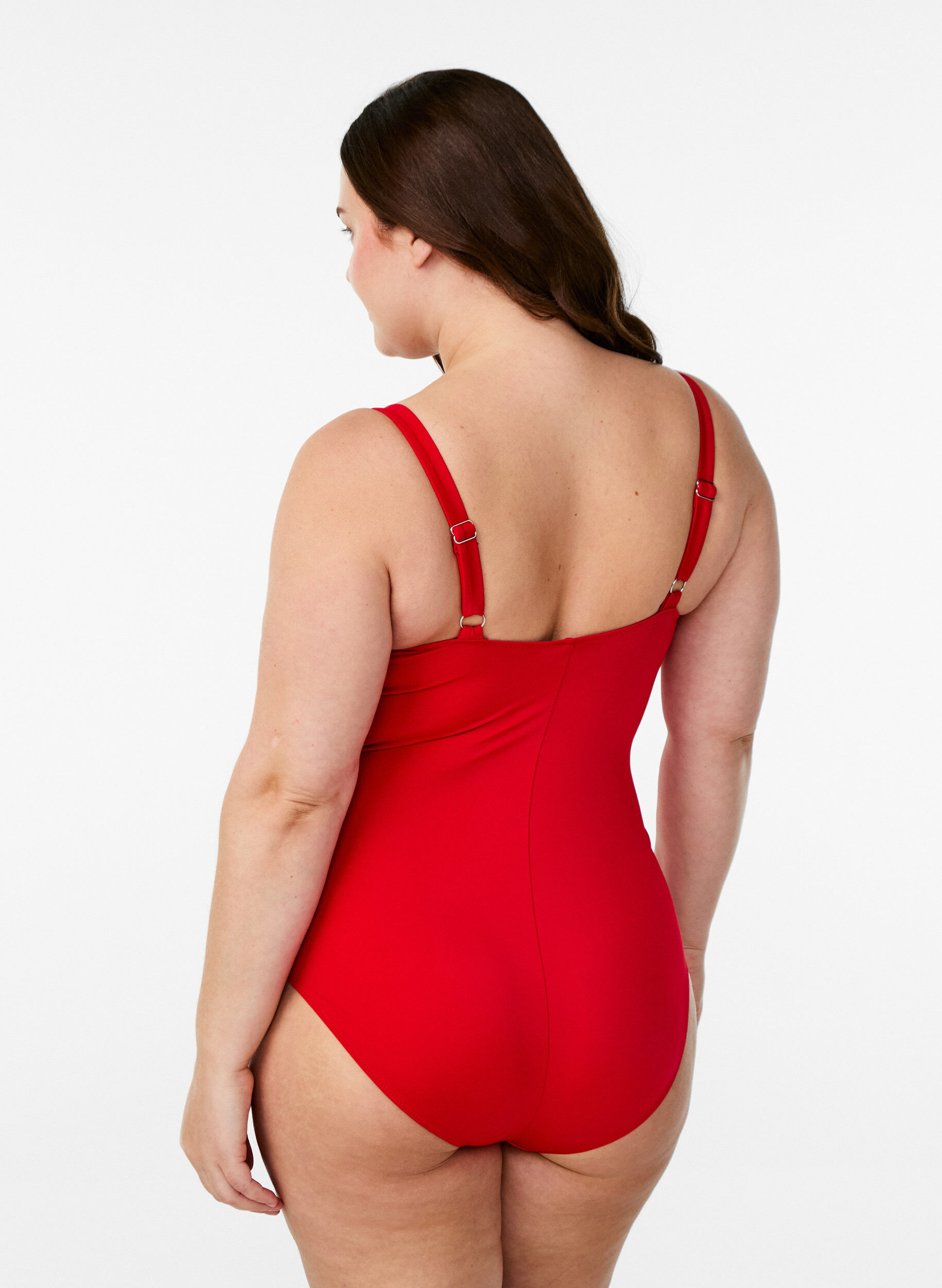 ZizziGewatteerd badpak met draperie, Rood, Model image number 1
