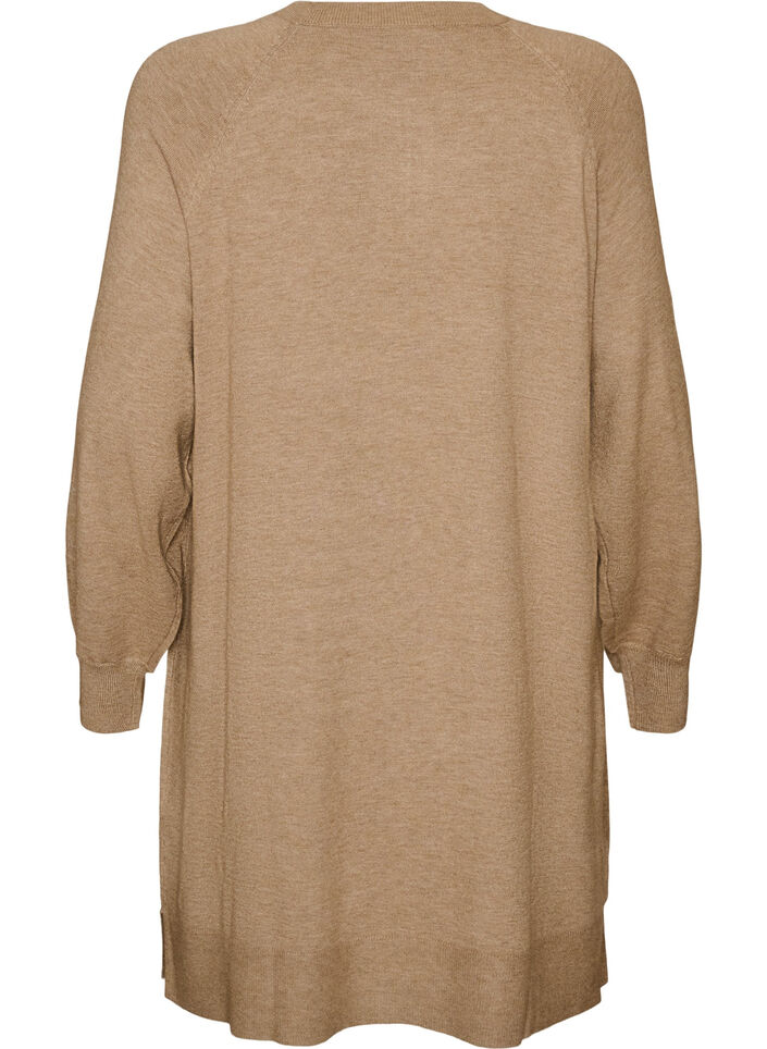 Korte gebreide jurk met raglanmouwen en een middennaad, Beige, Packshot image number 1