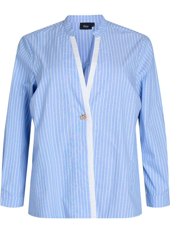 Gestreept shirt met decoratieve sluiting, Light Blue Stripe , Packshot