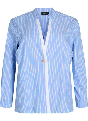 ZizziGestreept shirt met decoratieve sluiting, Light Blue Stripe , Packshot image number 0