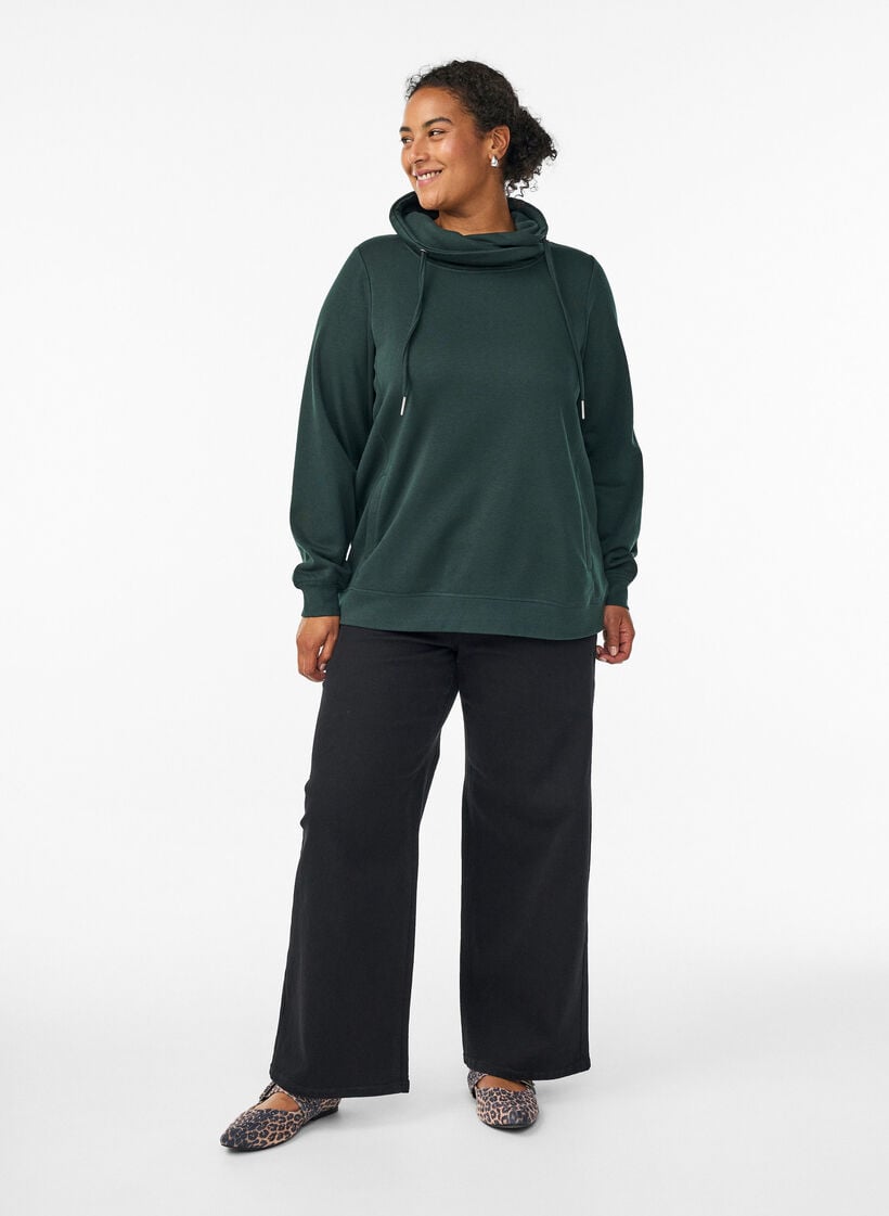 Sweatshirt met hoge kraag en zakken, Groen, Model image number 1