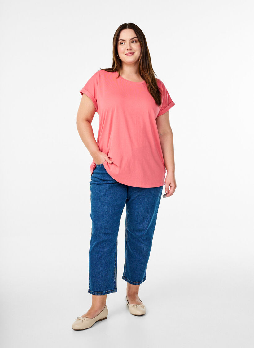 T-shirt met korte mouwen van katoenmix, Roze, Model image number 1