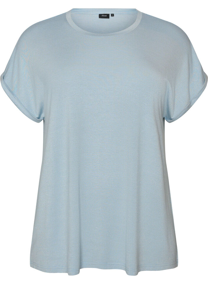 Viscose T-shirt met glitterstrepen, Blauw, Packshot image number 0