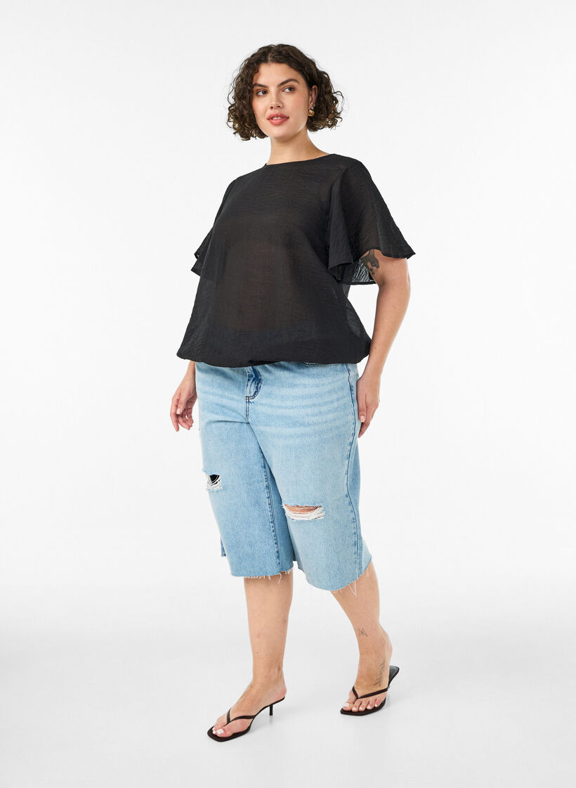 Blouse met ballonavorm en vleermuismouwen, Zwart, Model image number 1