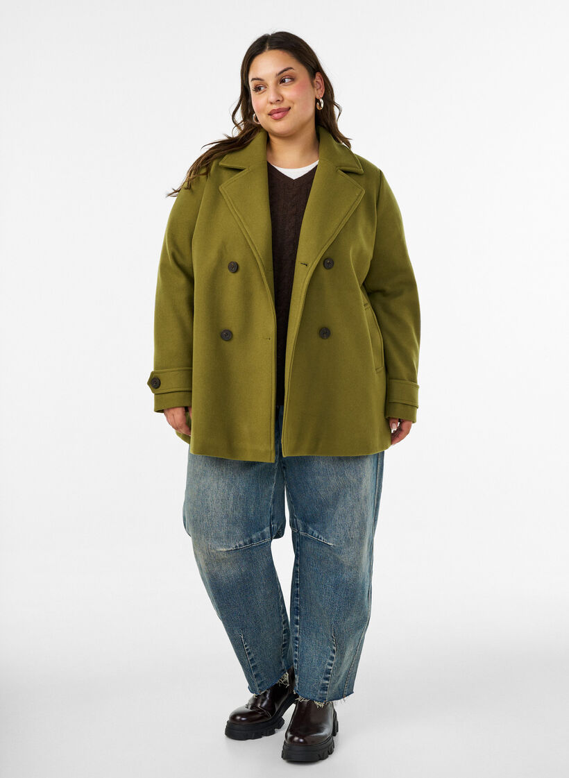 Korte jas met dubbele knoopsluiting, Groen, Model