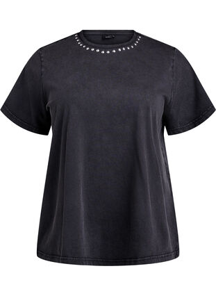 ZizziOrganisch katoenen T-shirt met studs, Grey Wash Studs, Packshot image number 0