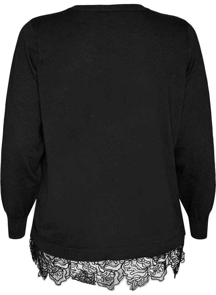 Cardigan met brede kanten zoom, Zwart, Packshot image number 1