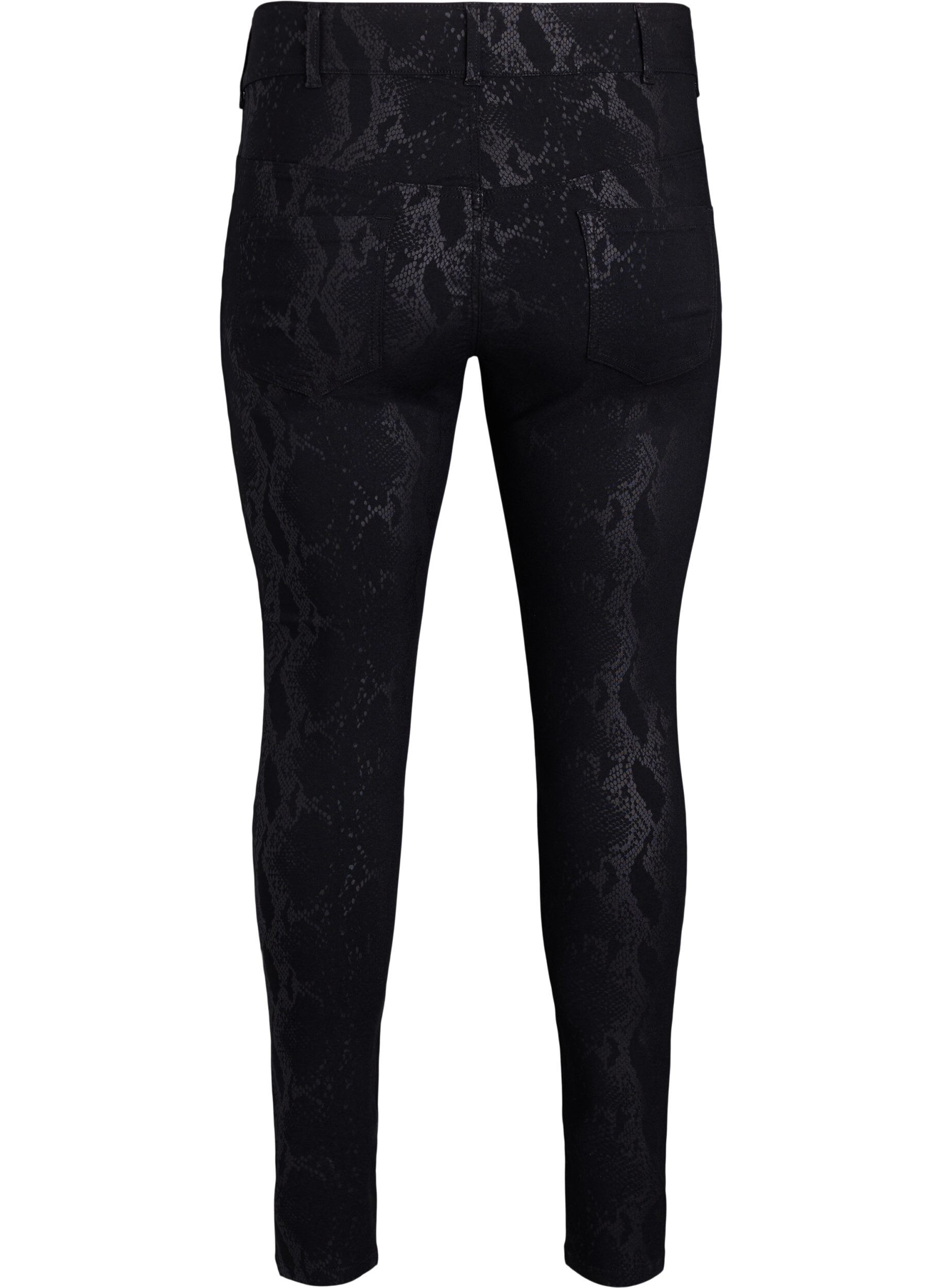 ZizziStrakke pasvorm broek met slangenpatroon, Zwart, Packshot image number 1