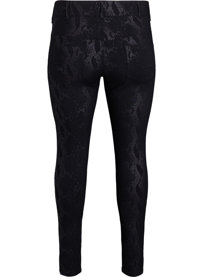 Strakke pasvorm broek met slangenpatroon, Zwart, Packshot image number 1