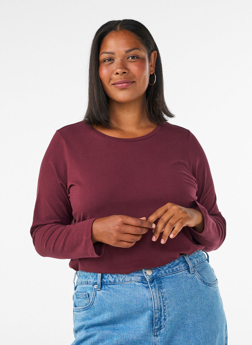 Basic jerseyblouse met lange mouwen, Rood, Model image number 0