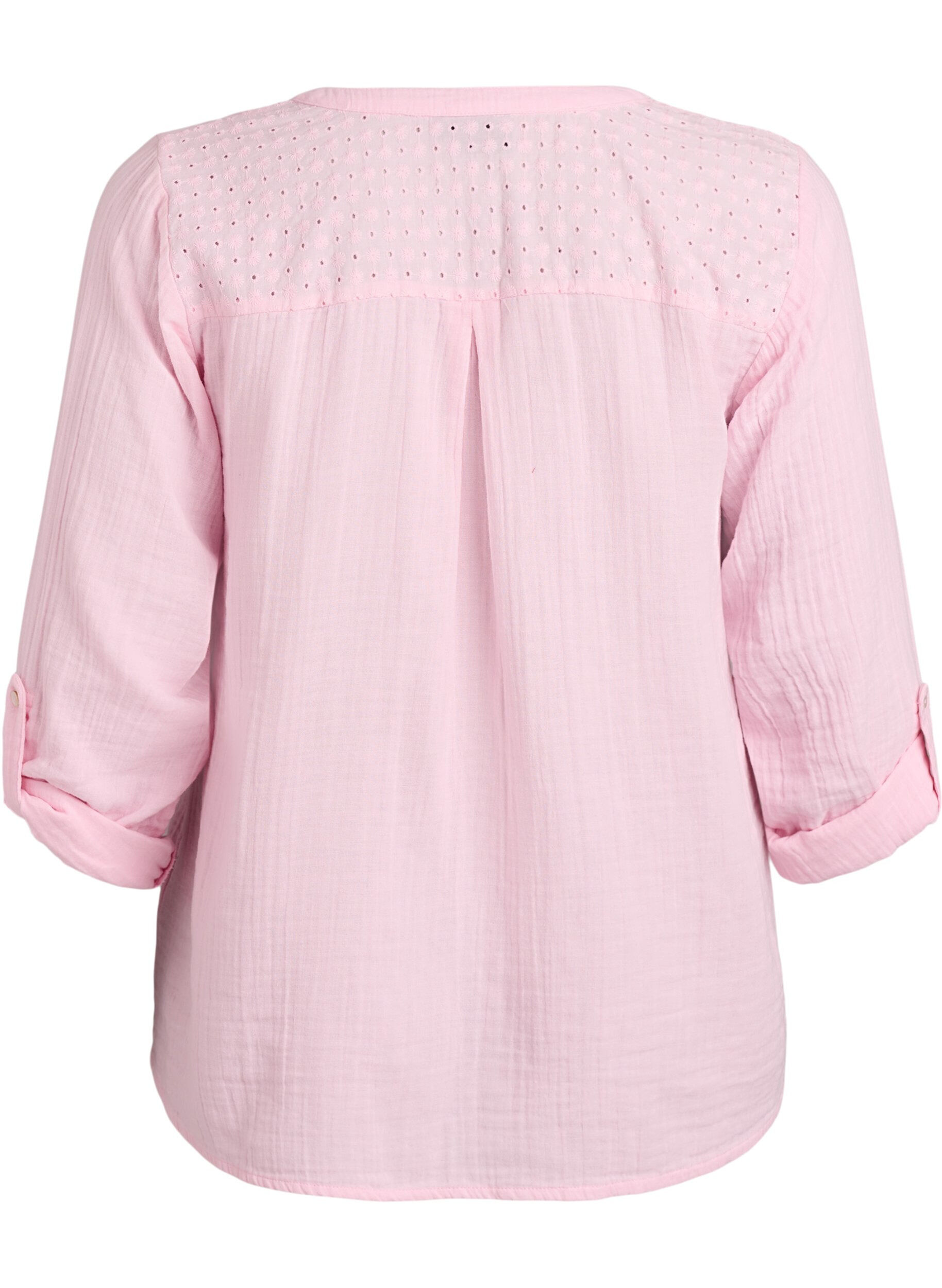 ZizziBlouse in katoenen mousseline met broderie anglaise, Roze, Packshot image number 1