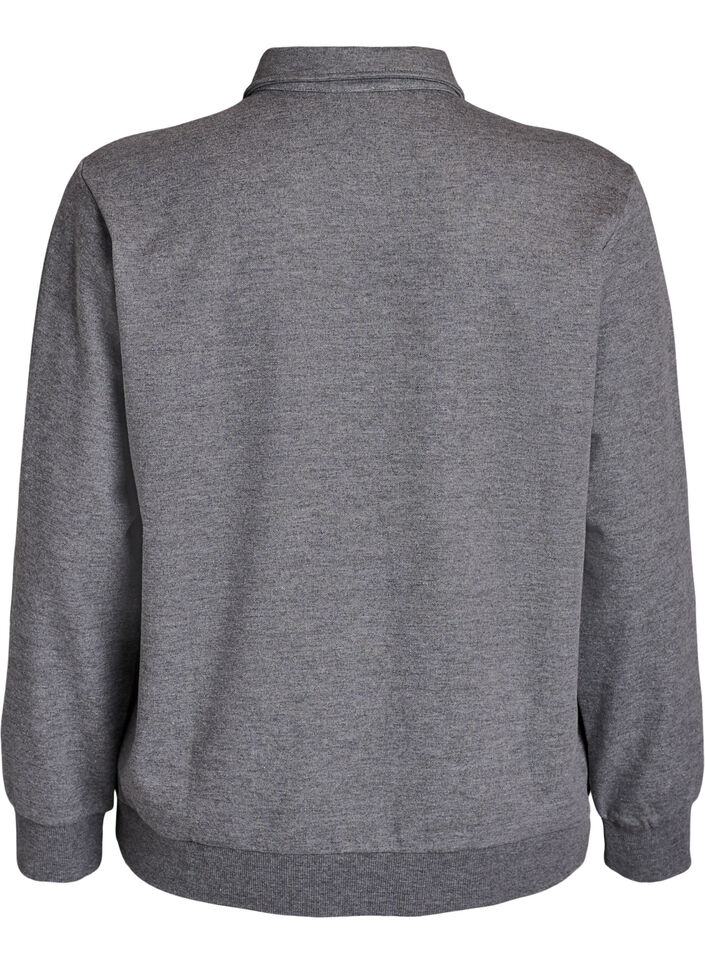 Polo met lange mouwen met decoratieve knopen, Medium Grey Melange, Packshot