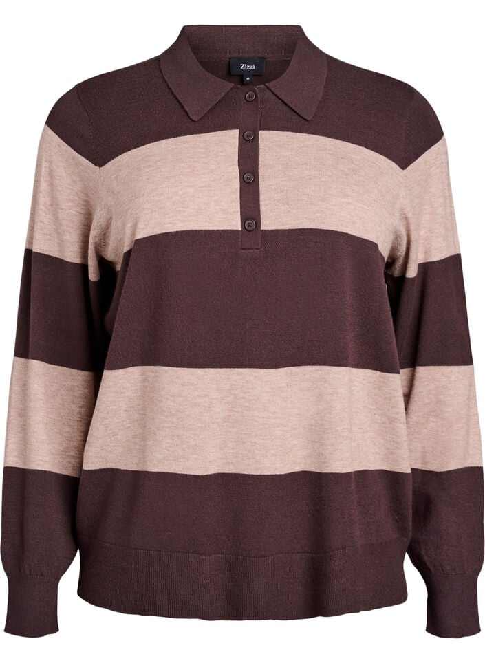 Strik blouse met kraag, Seal Brown Comb, Packshot