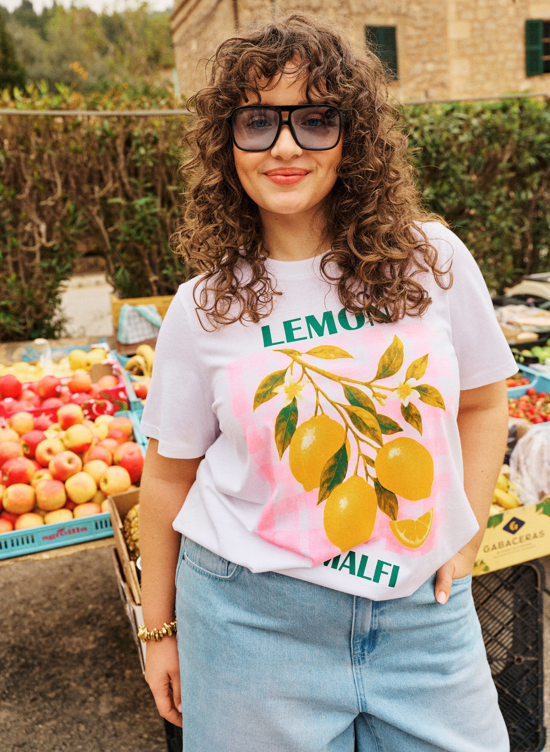 ZizziKatoenen T-shirt met print, Wit, Image image number 0