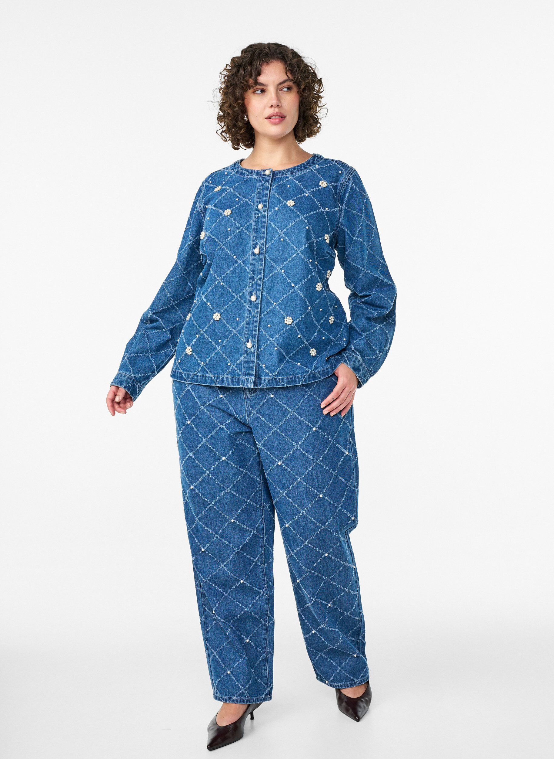 ZizziKiana jeans met een hoge taille en distressed patroon, Blauw, Model image number 0