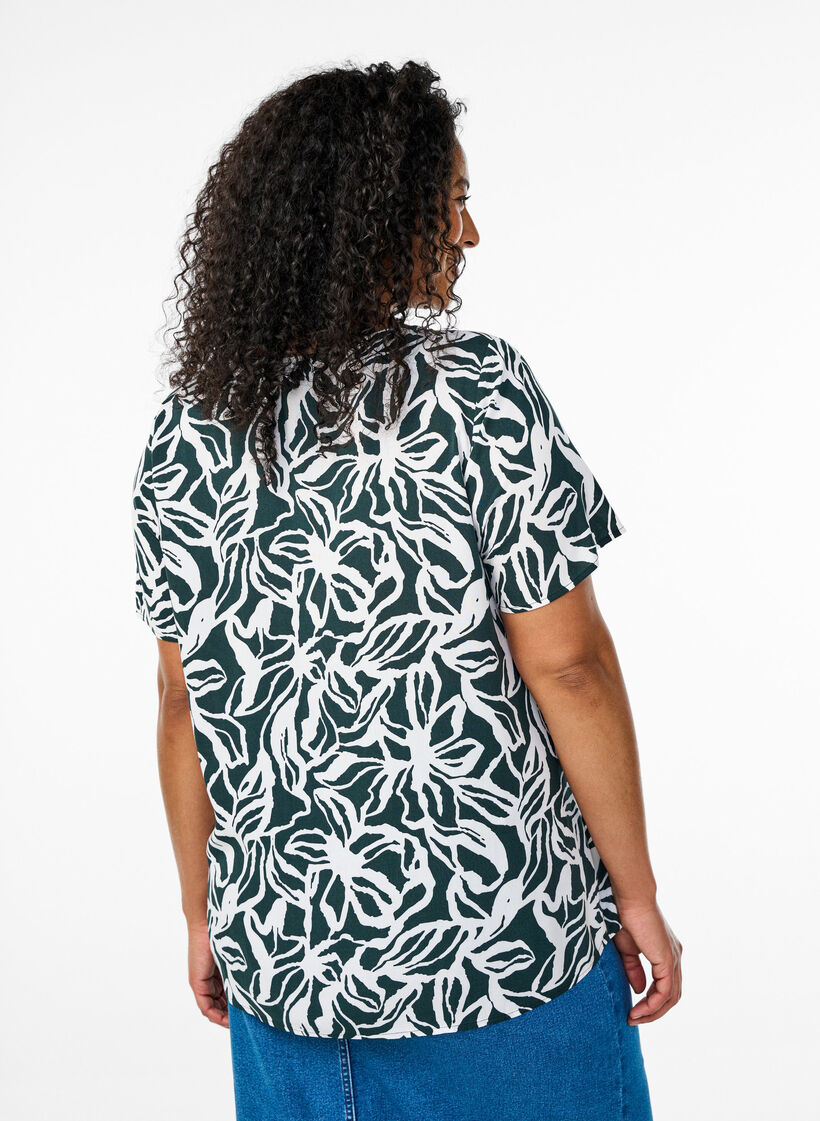 Viscose blouse met korte mouwen en print, Groen, Model image number 2