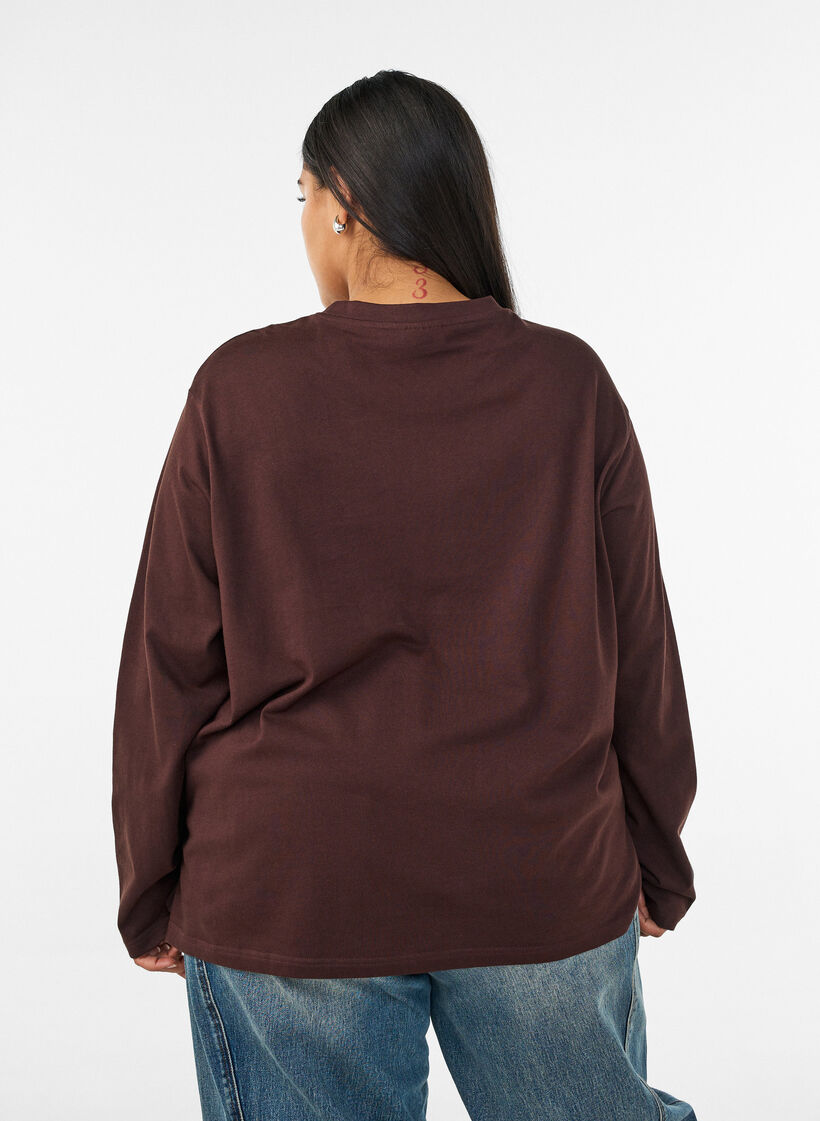Basic T-shirt met lange mouwen, Bruin, Model image number 2