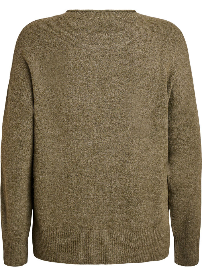 Gebreide blouse met V-vormig geribd patroon en zijsplitjes, Groen, Packshot image number 1