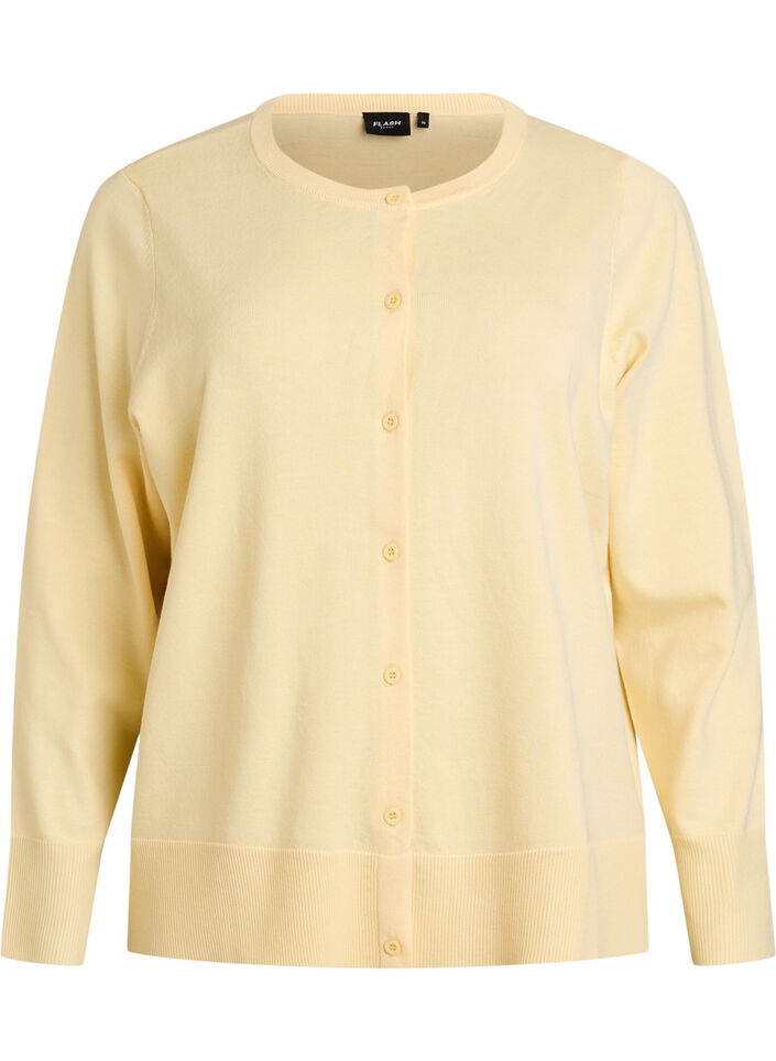 Cardigan en maille fine avec col rond, Jaune clair, Packshot image number 0