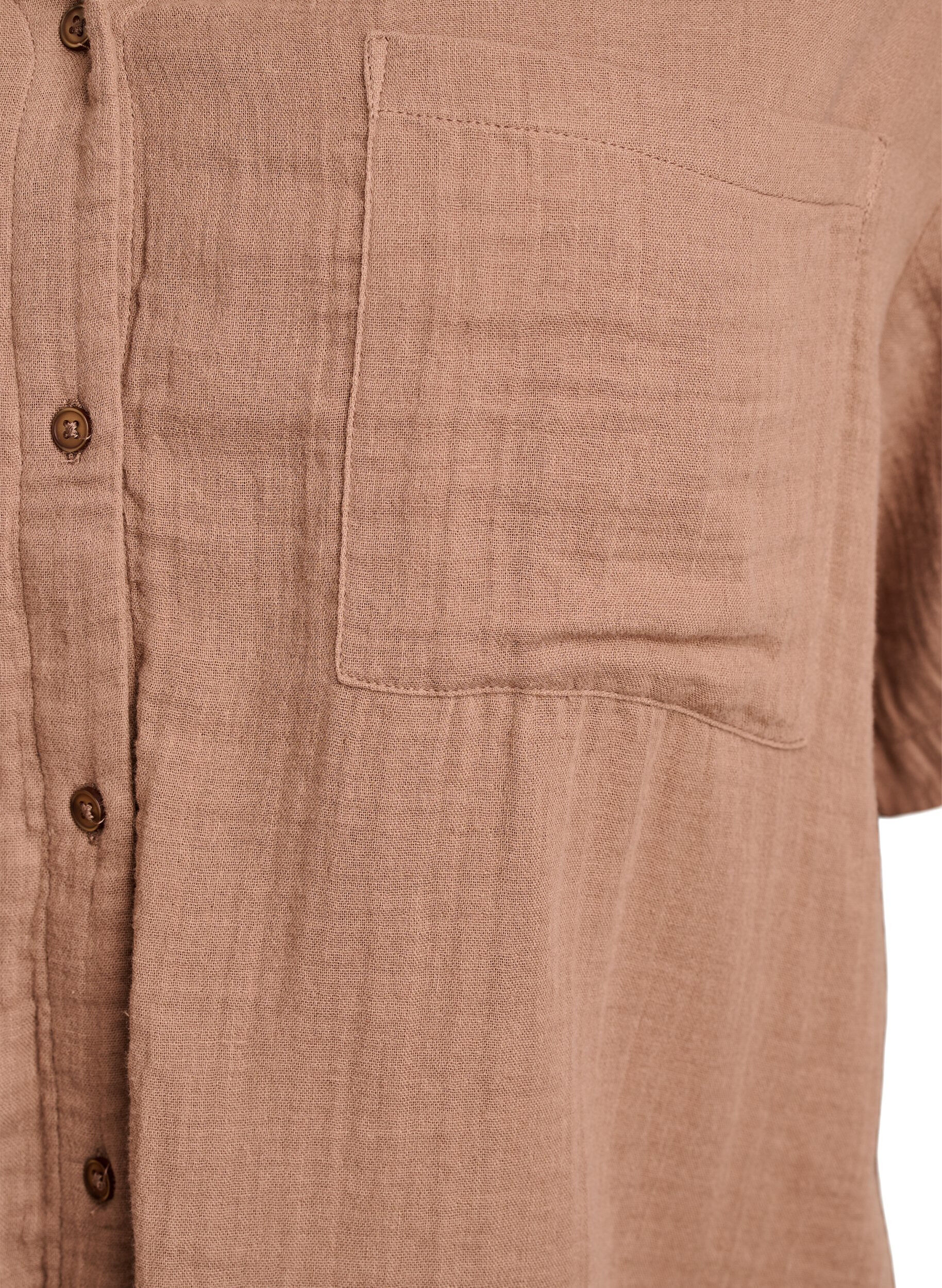 ZizziKatoenen mousseline blouse met korte mouwen, Bruin, Packshot image number 2