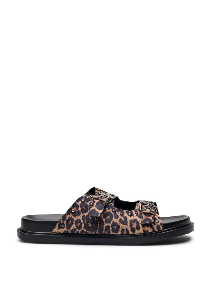 Wide fit - Slip-on sandalen met studs, Leopard AOP, Packshot