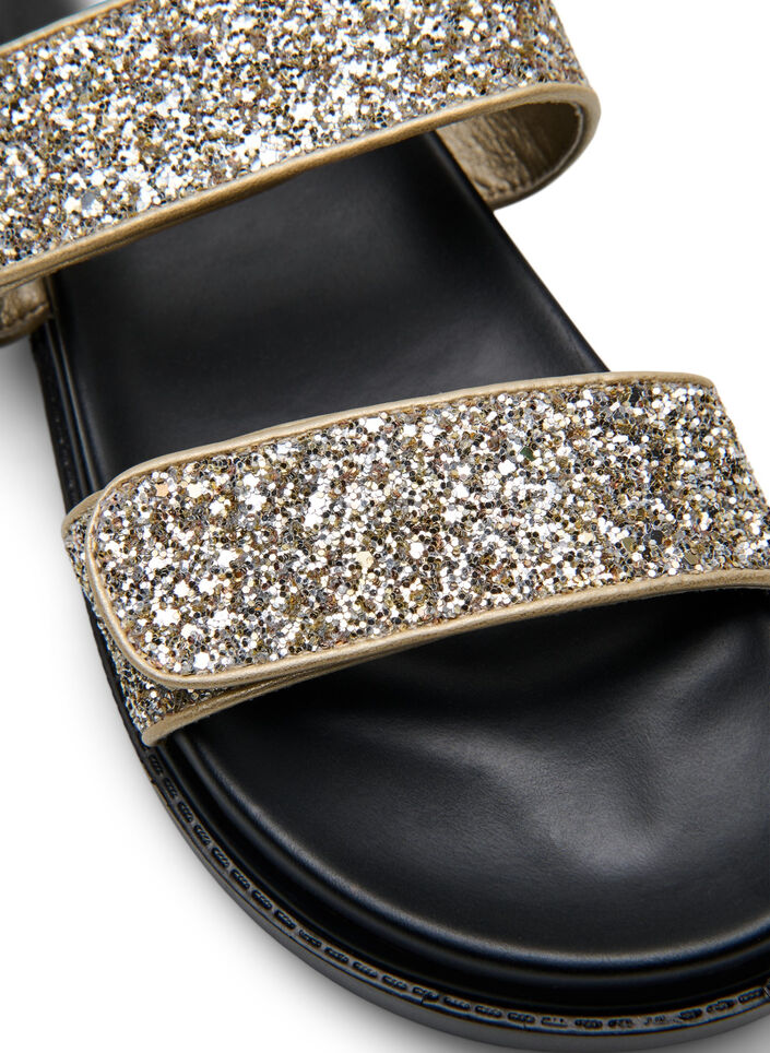 Wide fit - Glitter sandaal met klittenbandsluiting, Golden Glitter, Packshot