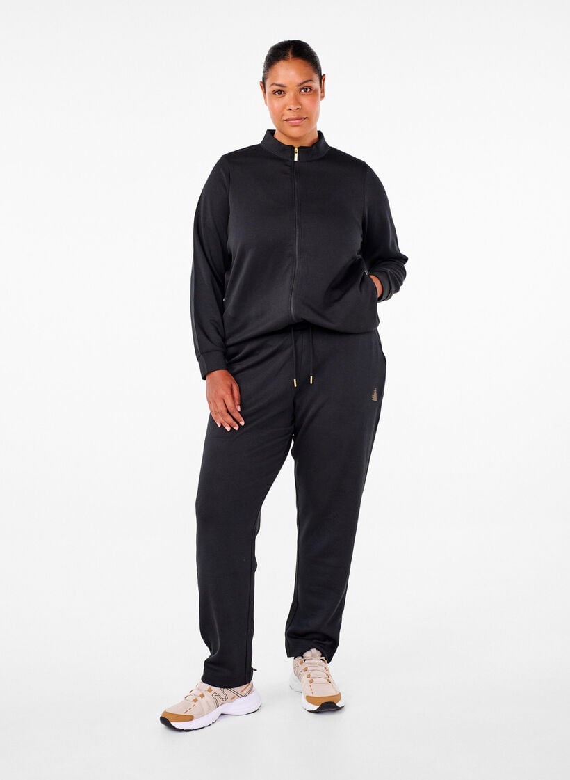 Joggingbroek met zakken en hoge taille, Black, Model