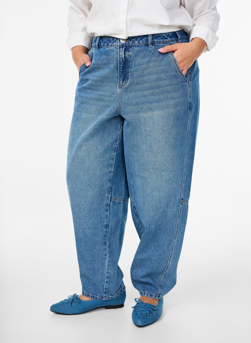 High waist barrel jeans, Blauw, Model image number 2