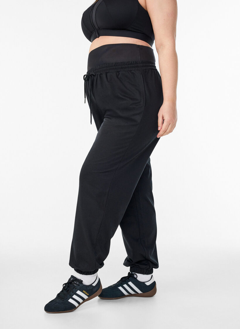 Joggingbroek met een brede tailleband, Zwart, Model image number 0