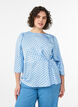 Blouse &agrave; pois avec lien &agrave; nouer et manches 3/4, Bleu Clair, Model image number 0