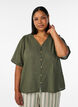 Katoenen shirt met korte mouwen en een V-hals, Groen, Model image number 0