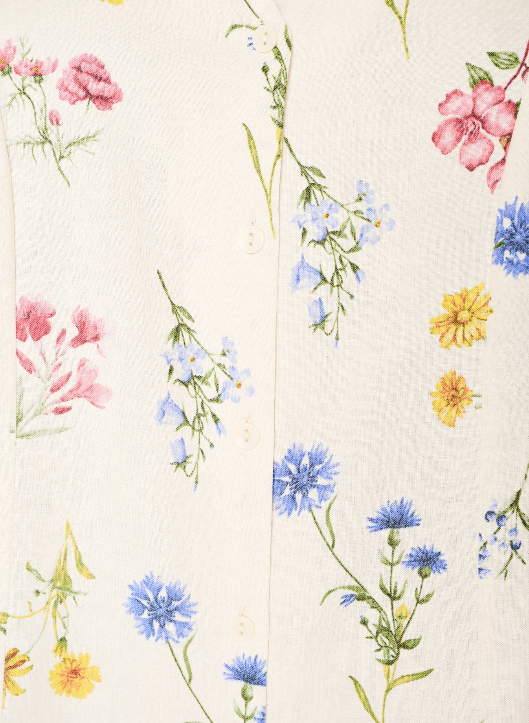 ZizziMidi jurk in linnen en viscose met ruchesmouwen, Beige, Packshot image number 2