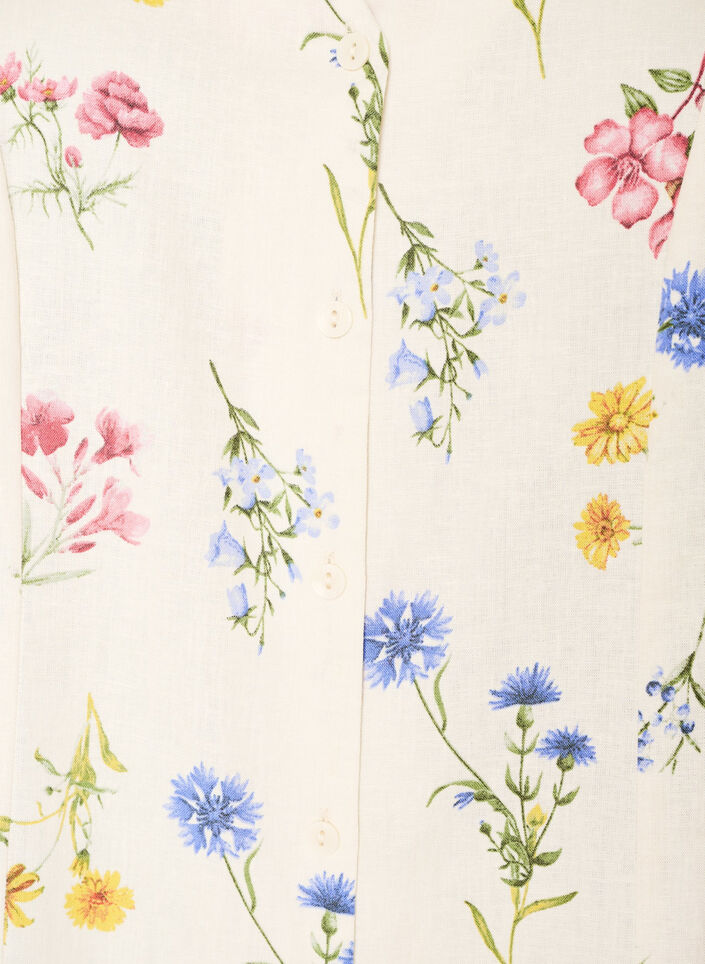 Midi jurk in linnen en viscose met ruchesmouwen, Beige, Packshot image number 2