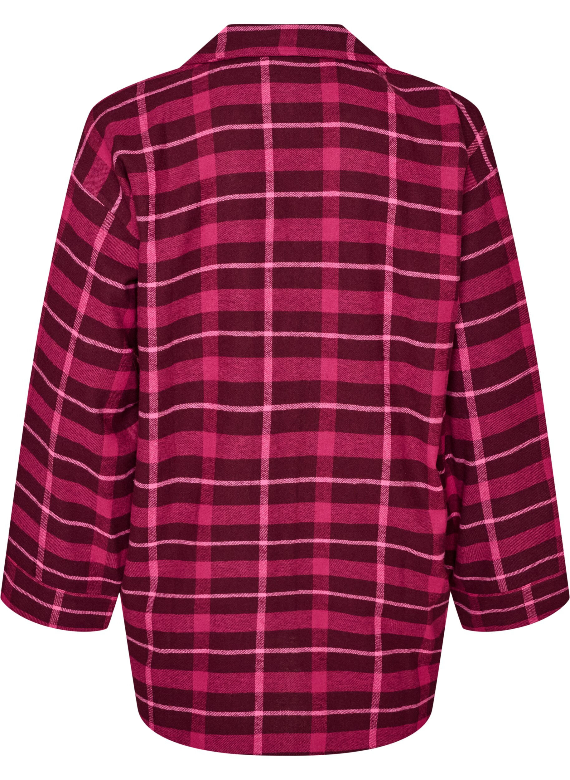 ZizziGeruite katoenen pyjamashirt met lange mouwen, Rood, Packshot image number 1