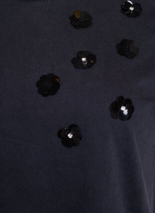 ZizziGewassen T-shirt met bloemvormige pailletten, Grijs, Packshot image number 2