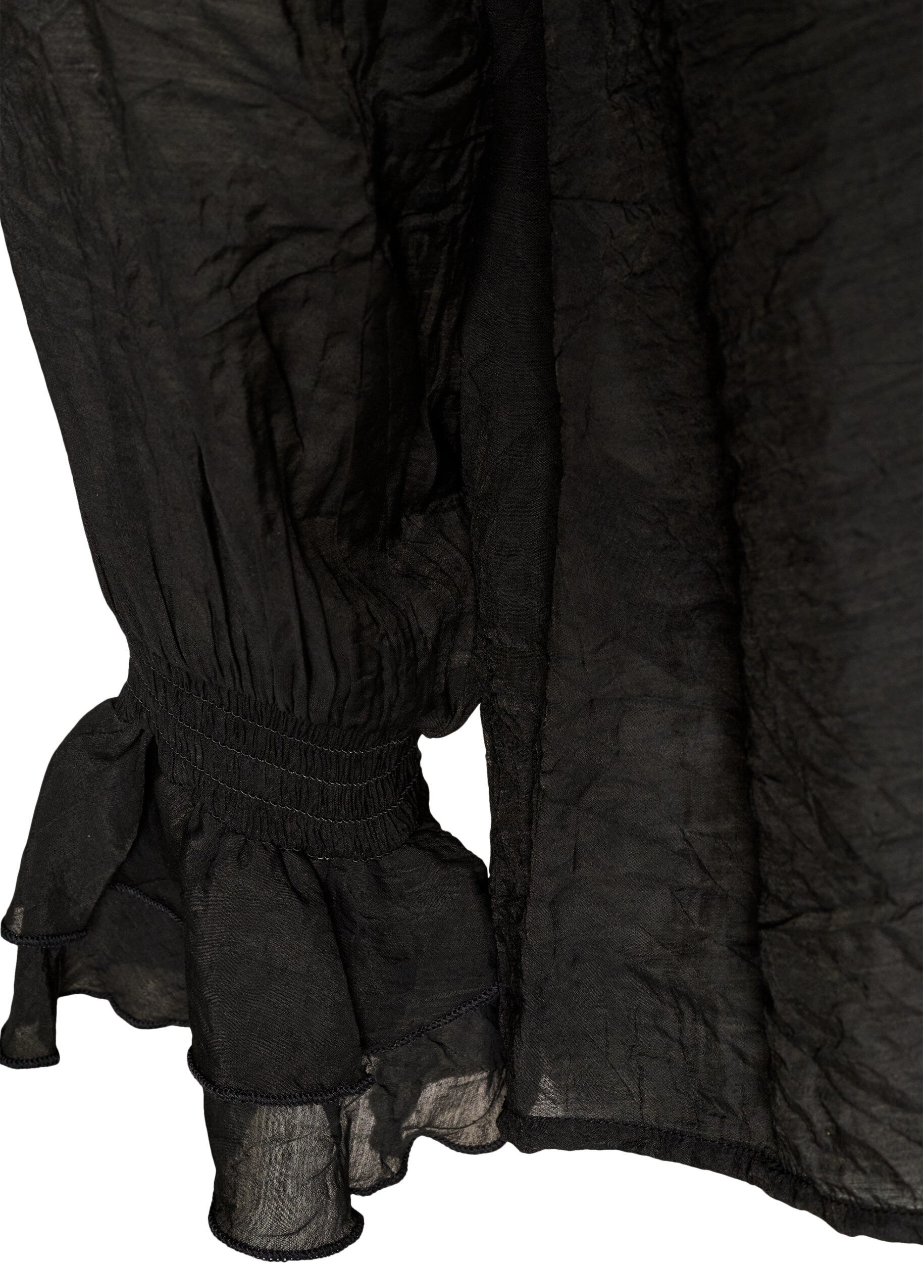 ZizziViscose blouse met ruches en lange mouwen, Zwart, Packshot image number 3