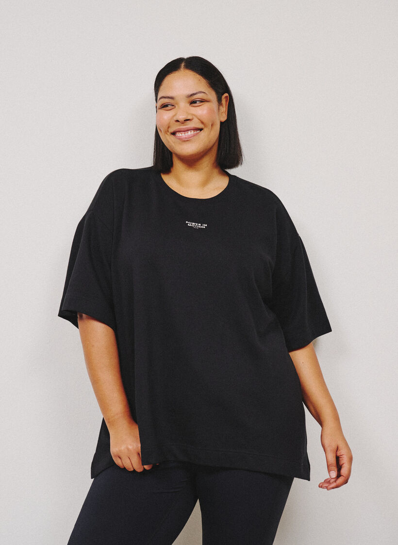 T-shirt de sport coupe ample avec inscription brod&eacute;e, Noir, Image image number 0