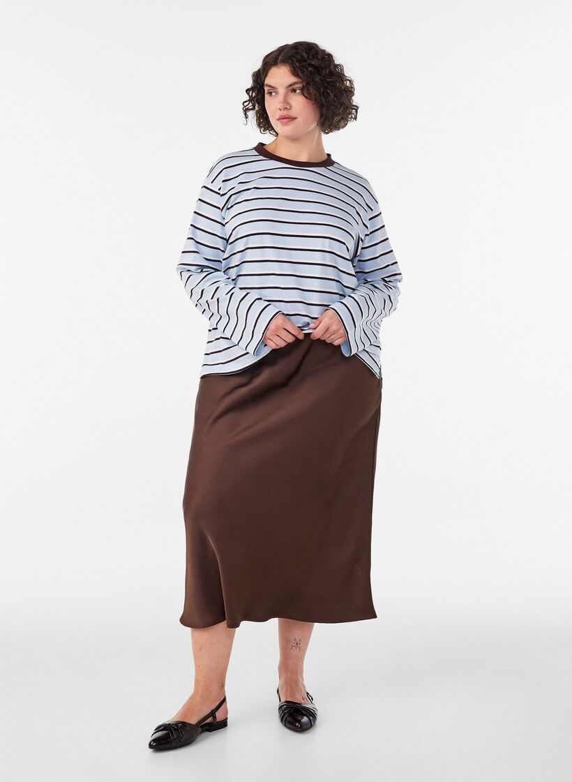 Satijnen midi rok, Bruin, Model image number 0