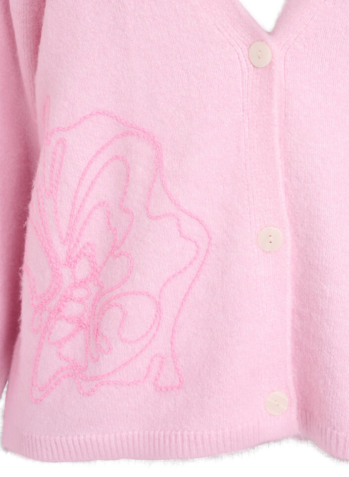 Cardigan met V-hals en geborduurde bloemen, Roze, Packshot image number 2