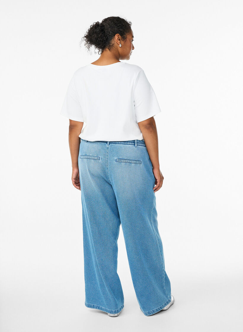 Losse pasvorm jeans met een elastische tailleband en een trekkoord, Blauw, Model image number 1