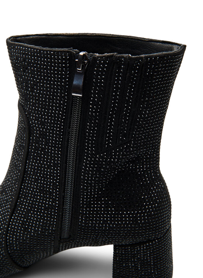 Wide fit - Enkellaarzen met rhinestones, Black, Packshot